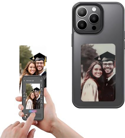 HabiWell DIY E-Ink Smart Phone Case Rear Projection Ink Case Customizable Instantly Display Photo Personalize Ink Phone Case Back Cover (Black, iPhone 15)