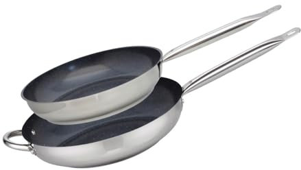 Elo 9804750 Set de 2 Poêles inox 18/10, poêle induction, poele à frire, poele inox, poêle tout feux, poêles 28 cm et 32 cm, Acier inoxydable, 32 x 6 cm, Gris 5