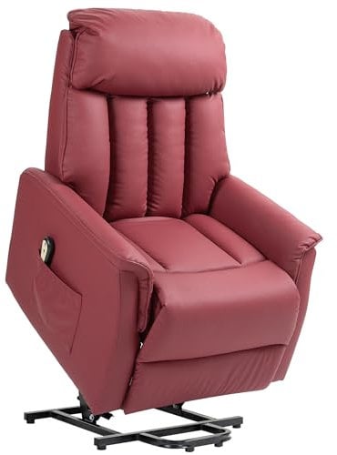 HOMCOM Poltrona Elettrica Alzapersone Reclinabile 145°, Poltrona Relax Elettrica in Pelle PU con Telecomando, Tasche Laterali e Poggiapiedi Integrato, Rosso