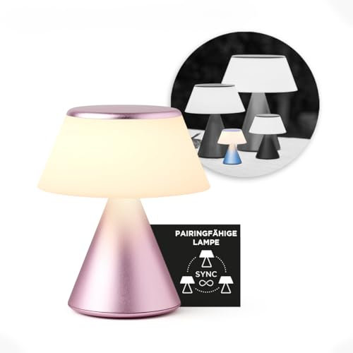 Lexon Lampe de chevet tactile LUMA S, veilleuse sans fil avec variateur d'intensité et synchronisation multi lampes, 9 couleurs LED, Rechargeable, Aluminium - Rose Pâle