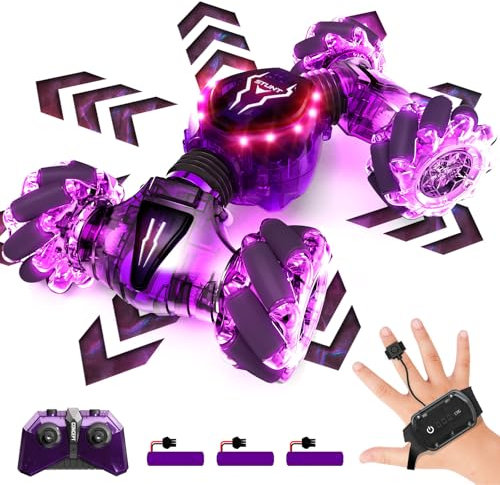 Tecnock 2025 Voiture Télécommandée avec Contrôle Gestuel 2.4GHz 4WD 360 ° Rotation RC Voiture Drift Car 3 Batterie Rechargeable Cascadeur pour Beaucoup de Terrains Cadeaux pour 4-10+ Garçons Filles