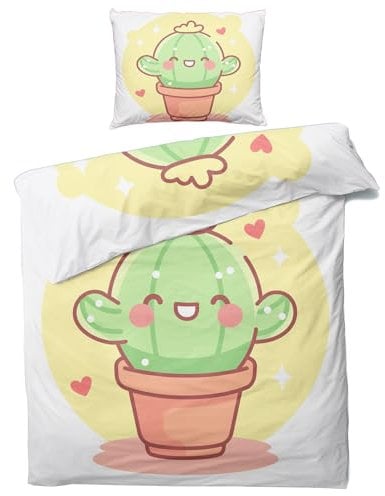 Kaktus Bettwäsche 135x200 - Kawaii Pflanzen Bettbezug 135 x 200 2er Set, Weiche & Angenehme Mikrofaser Bettbezüge & Kissenbezug 80x80, Bettwäsche-Sets mit Reißverschluss D#-212