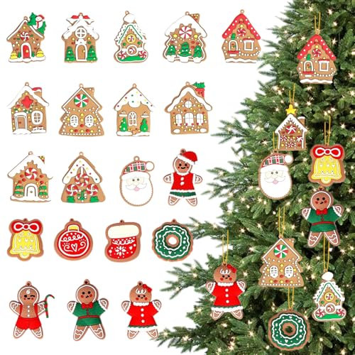 Ornamento a forma di omino di pan di zenzero per la decorazione dell'albero di Natale, 21 pezzi, decorazione natalizia di pan di zenzero, statuetta da appendere con corda, per Natale, casa, vacanze
