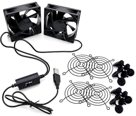 JZK 80mm Dual 5V USB DC cooling fan with 3 adjustable speeds, PC case fan, 8025 USB brushless fan with metal grills for computer, router, CPU, TV Box, AVR