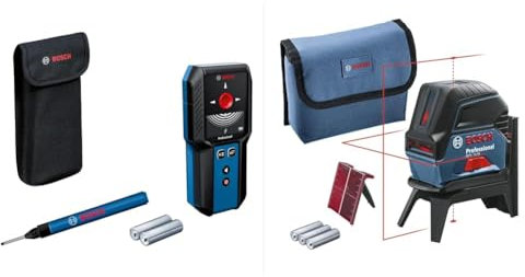 Bosch Professional Ortungsgerät GMS 120-27 (Ortet nicht-magnetisches Metall, magnetisches Metall, Spannungsleitungen, Holz) & Kreuzlinienlaser GCL 2-15 (bis zu 15 m, 3x AA,RM 1, Laserzieltafel)