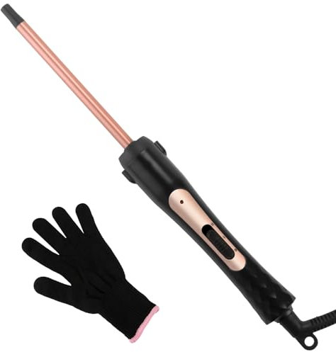 LXMTOU Thin Curling Wand 9mm Slim Curling Wand Tight Curls Tourmaline Ceramic Barrel for Short & Long Hair Skinny Curler Styler with Clampless 180°C/210°C Temperature Adjustable