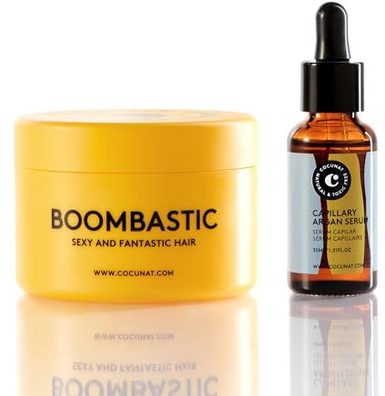 COCUNAT - Boombastic + Siero Per Capelli - Maschera Nutriente - Siero di Argan - Per Capelli Secchi, Danneggiati o Sfibrati - Anti-Crespo - Senza Siliconi - Metodo Ricci - 200ml + 30ml