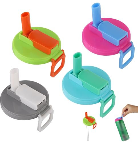 4pcs Soda Can Covers with Straws, Reusable Soda Can Covers Soda Can Cap with Straw Straw Soda Can Lid Fits Standard Canned Fizzy Drink Beverage Juice Seltzer(Colour Mixture)