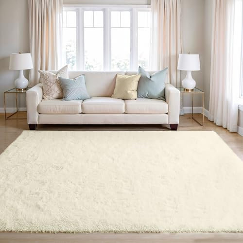 BEIMO Hochflor Teppich Flauschig Creme Teppich Wohnzimmer 200x280cm Teppiche Schlafzimmer Anti-Rutsch Bettvorleger Teppiche Weich rutschfest für Kinderzimmer