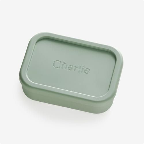 Minaym Personalised Bento Lunch Box | 3 Compartments | 700ml | BPA-Free Silicone | Dishwasher Safe (Sage Green)