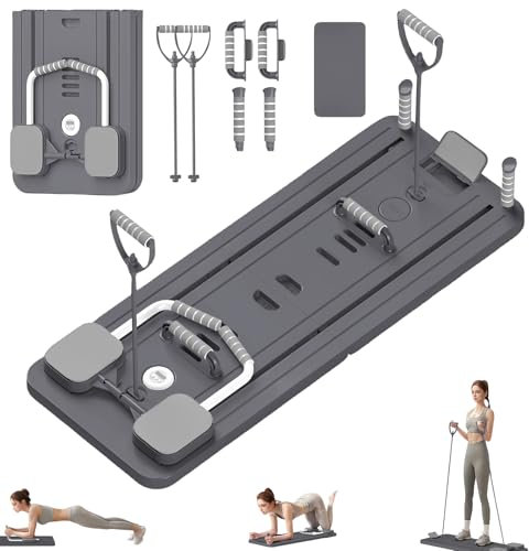 Pilates Board, Multifunktionales Reformer Pilates Maschine für Zuhause, Faltbarer Pilates Reformer Board mit Bauchmuskeltrainer, Automatischer Rückprall und Spannseil, Pilates Reformer Set