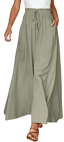 Fall Deals Brown Linen Pants Wowomen Wowomens Capri for Summer Dressy Work 2025 Wide Leg Trousers Plus Size Fold Over Yoga Cotton Loose Ladies with Elastic Waist Lightweight Exercise Casual