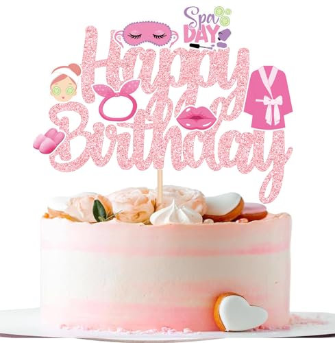 Spa Birthday Cake Topper Pink Glitter Lady Make Up Cake Topper Pink Spa Day Party Supplies for Spa Day Spa Party Favors Cake Decoration