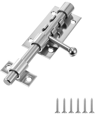HJZHII 304 Stainless Steel Slide Bolt Latch, 5 Inch Heavy Duty Slide Gate Latch Bolt Sliding Barrel Bolts Latchs Gate Bolts with 7mm Padlock Hole for Wooden Fence Gates Bedroom Garden Doors