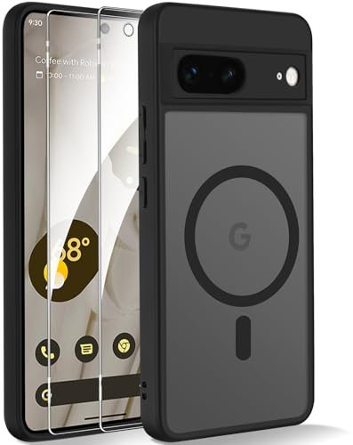 Yxnvixn Magnetic Case for Google Pixel 7 Case with Screen Protector [Compatible with Magsafe] Slim Translucent Matte Silicone Shockproof Full Body Protective Phone Case Cover, Black