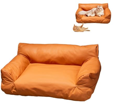 KEDAOLA Hundebett, wasserdicht, PU-Leder, großes Haustiersofa, Nest, Sommer-Katzenmatte, Hundebett mit rutschfester Unterseite für kleine, mittelgroße Haustiere (orange, 65 x 45 x 26 cm)