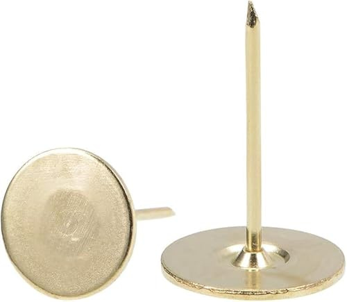 TOP-VIGOR 20 Stück goldfarbene Flachkopf-Polsternadeln, robuste Reißzwecken, 19 x 30 mm, dekorative Reißnägel für Wand, Korktafel, Möbel und Pinnwand