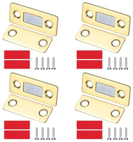 PATIKIL Cabinet Magnetic Catch Gold Tone Drawer Magnets 4Set | Thin Cabinet Door Magnets,for Kitchen Wardrobe Cupboard Closet Door,Closing Magnetic Touch Catch Closer