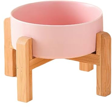 Bosiyrggrl Big Dogs Bowl Double Ceramic Elevated Pet Food Water Feeders Small Medium Large Dog Feeding Supplies with Wooden Stand D
