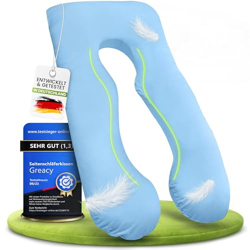 Greacy Seitenschläferkissen mit Bezug [waschbar - Flexible Füllung] Stillkissen XXL | Pregnancy Pillow | Kissen Schwangerschaft | Body Pillow | Schlafkissen | Schwangerschaftskissen (Pastellblau)
