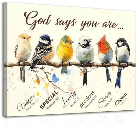 Dazzlewall Bibelvers Motivations Bild, Inspirierendes Vogelmotiv mit Zitat Wandbild für Wohnzimmer Schlafzimmer Deko, God Says You Are Unique Poster 12×16 in Mit Rahmen