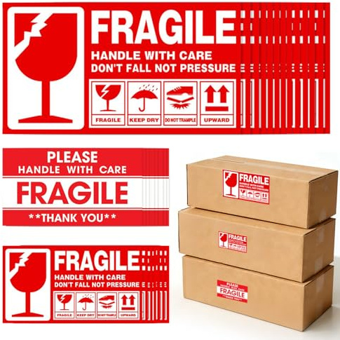 Fragile Aufkleber,Warnetiketten Aufkleber Zerbrechlich 80 Stk 15 x 9 cm, 360 Stk 9 x 5 cm Paketaufkleber handle with care Red-Whit Versandaufkleber selbstklebend Fragile