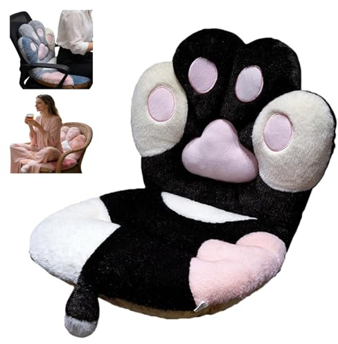 Kawaii Cat Paw Plush Pillow Soft Gaming Chair Cushion, Cute Office Seat Pad for Computer Chairs, with Lumbar Support, Cozy Floor Mat Skin Friendly Sofa Decor for Home, Bedroom Gifts (Black -L)