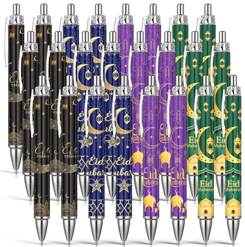 Clabby 24 Kugelschreiber Eid Mubarak Ramadan Geschenke Druckkugelschreiber Eid Mubarak Gastgeschenke für Zuckerfest Fest des Fastenbrechens Arabische Geschenkideen für Muslime Islamische Mitbringsel