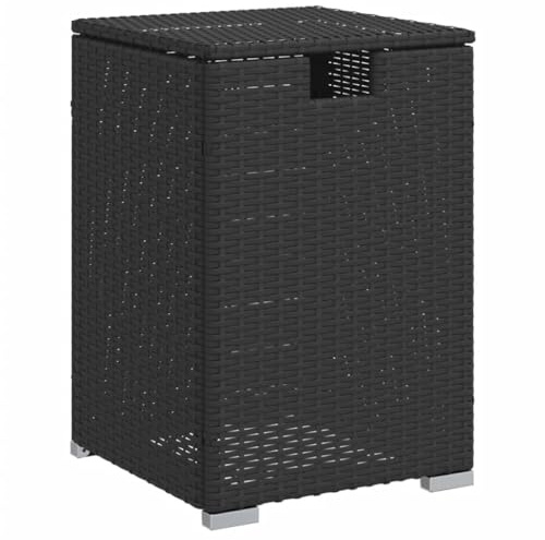 Foknhdi Table de jardin cachée avec réservoir de propane - Noir - 40 x 40 x 60 cm - En rotin synthétique - Avec couvercle rabattable et compartiment de rangement pour bouteilles de gaz de 9 kg