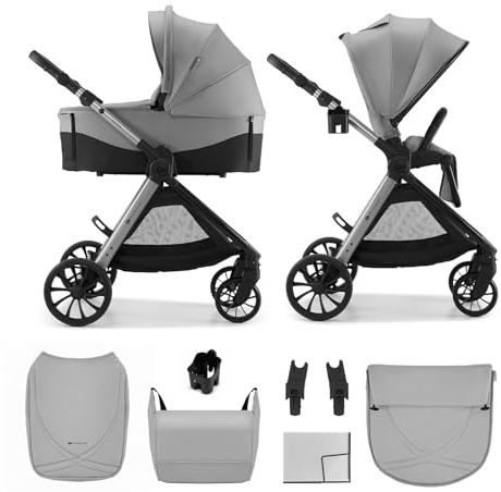 Kinderkraft VESTO 2 Kombikinderwagen 2-in-1, Buggy & Babywanne, ab Geburt bis 22 kg, beidseitige Sitzeinheit, faltbar self-standing, Federung, Travel System, Grau