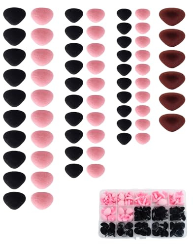 YIPFEN Sicherheitsnasen für Häkeltiere, 66 Stück beflockt & dreieckig in 3 Farben mit Aufbewahrungsbox – Ideal für Amigurumi, Stofftiere & Puppen Basteln, sicher & einfach anzubringen.