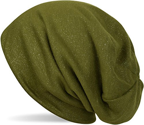 styleBREAKER Damen Beanie Mütze mit All Over Glitzer in Unifarben, Glitzermütze, Leichte Stoffmütze Einfarbig 04024117, Farbe:Grün