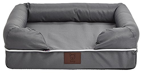 Bunty Cosy Couch Small Dog Bed - Dog Mattress Bed, Soft Bolster Walls, Thick Foam Padding - Non-Slip Base, Washable, Removable Cover - Made in the UK - Small, Grey