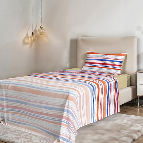 1,5-PLÄTZE BÜGELFREI BETTWÄSCHE-SET FANTASY - Hergestellt in Italien - Mikrofaser - Oberlaken 180x270 cm, Spannbettlaken 120x200 cm mit 25 cm elastischen Ecken, 1 Kissenbezug 50x80 cm - Strisce