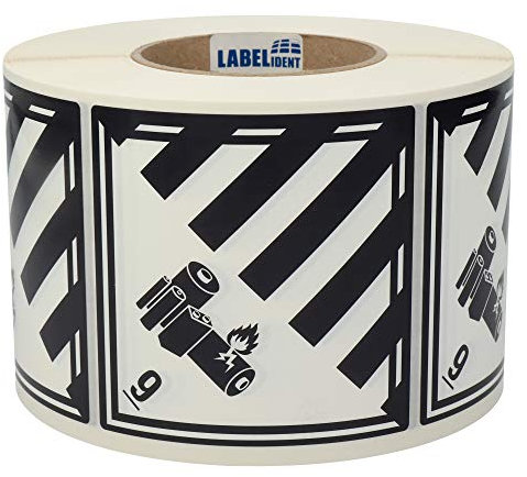 Gefahrgutaufkleber 100 x 100 mm - Gefahrgutetiketten Klasse 9A - 1.000 Gefahrstoffetiketten auf 1 Rolle(n), Polyethylen schwarz-weiß