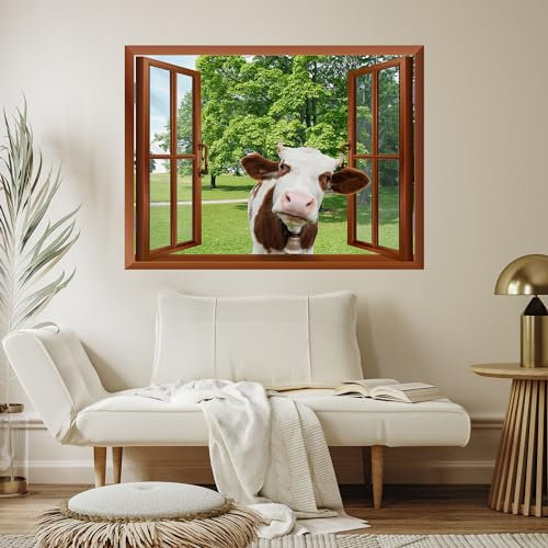 wall26 - Wandtattoo, Motiv: Eine Kuh, die seinen Kopf in ein offenes Fenster klebt, entfernbar, 61 x 81,3 cm