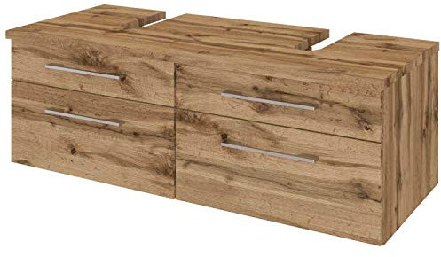 Lomadox Doppel-Waschbecken Unterschrank 120 cm, mit Siphonausschnitten wotaneiche Nb.