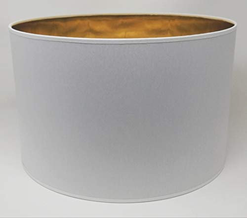 Lampenschirm Zylinder Form Weiß Stoff Gold Futter Handarbeit Verschiedene Größen Deckenanhänger - Tisch (40 cm Durchmesser 25 cm Höhe)