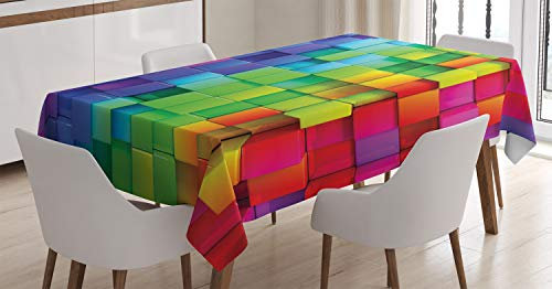 ABAKUHAUS Bunt Tischdecke, Rainbow Color, Druck mit Klaren Farben ohne Verblassen Waschbar für innen oder Außen Bereich, 140 x 170 cm, Grün Rot Blau