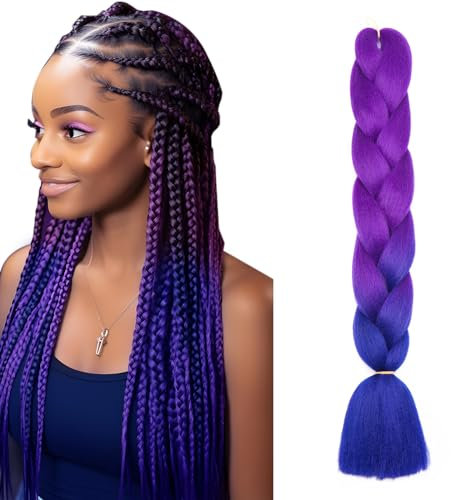 S-noilite Ombre 4 Tones Estensione dei capelli Treccine Extension Capelli per Treccia Extension Trecce Lunghe Braiding Hair 1 Bundles Da viola a viola scuro