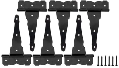 HOME MASTER HARDWARE 8 in Heavy Duty Decorative T Strap Hinge Shed Storage Gate Barns Tee Hinges with Screws Black Finish 6 Pack