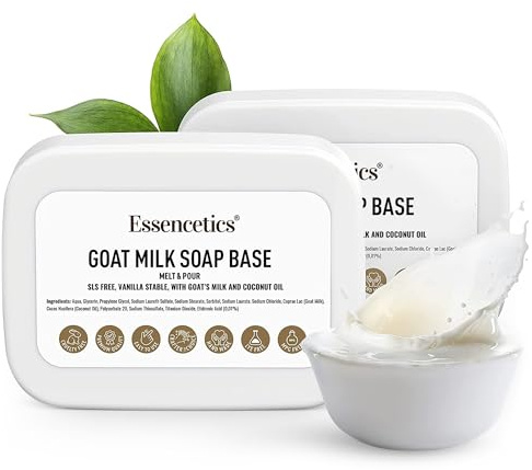 Essencetics 2 LB Organic Glycerin Soap Raw Soap Made of Organic Goat Milk Soap Base Melt and Pour Soap Base Raw Soap SLS Free Soap Block for Soap Casting Opaque White Goats Milk Soap Base