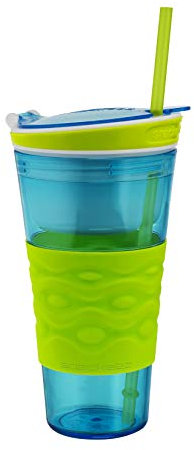 Snackeez Travel Snack & Drink Cup with Straw, Blue,16 oz