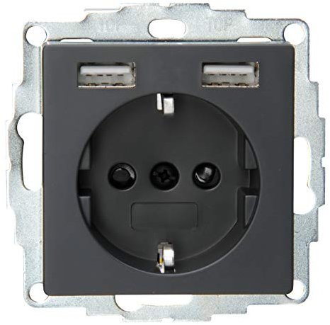 Kopp Athenis Unterputz Schutzkontakt-Steckdose mit 2 USB-Ladebuchsen, anthrazit, 296215182