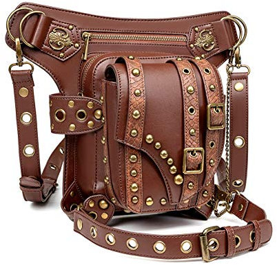 PU Leder Damen-Umhängetaschen Multifunktion Wasserdicht Steampunk Gürteltasche Wander-Hüfttaschen Kreativ Messenger-Bags Rucksäcke Retro Reisetasche Schulter Bein Tasche