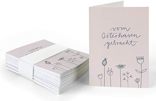 25 Geschenkanhänger - vom Osterhasen gebracht - Ostergrüße Rosa Blau mit Blumen, originelle Mini Osterkarten zum Ostergeschenke Beschriften, edel exklusiv individuell, A7 Recyclingpapier Klappkarten