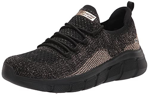 Skechers Women's BOBS B Flex Fall Sparks Sneaker, Black Engineered Knit/Gold Trim, 4 UK