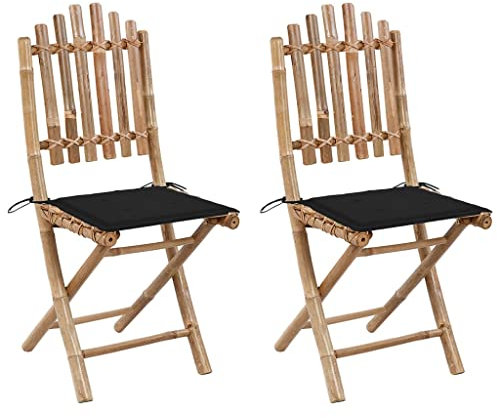 vidaXL 2X Gartenstuhl Klappbar mit Kissen Essstuhl Klappstuhl Klappstühle Stuhl Gartenstühle Stühle Terrassenstuhl Balkonstuhl Gartenmöbel Bambus