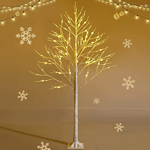 RELAX4LIFE Albero di Natale Nudo 120/180 cm con LED, Albero Realistico Con Rami Nudi senza Foglie in PVC, 96 Luci LED Bianco Caldo, Tronco Intero con Base di Radici per Feste, Bianco (180 cm)