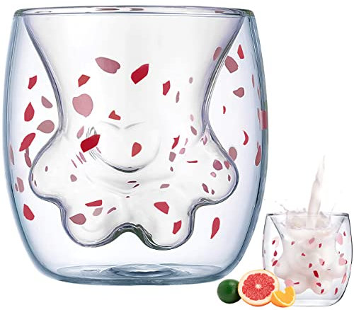 XiXiRan Katze Pfotenbecher, Katze Tasse Glas, Süße Katzenpfote Tassen, Espressotasse Katze Becher, Katzenpfote Glas Tasse, Katzenkrallen Kaffeeglas, Doppelwandige Isoliergläser Katze Becher